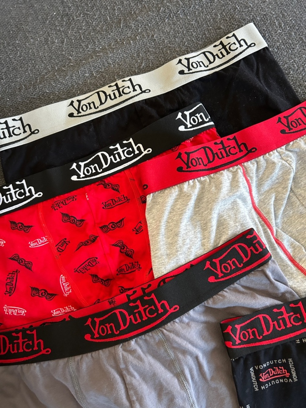 Von Dutch Men’s Boxer Briefs in Red, Black, Gray